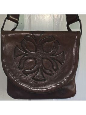 70s Vintage Handcrafted Burnished Brown Leather Flap Front Satchel Shoulder Bag